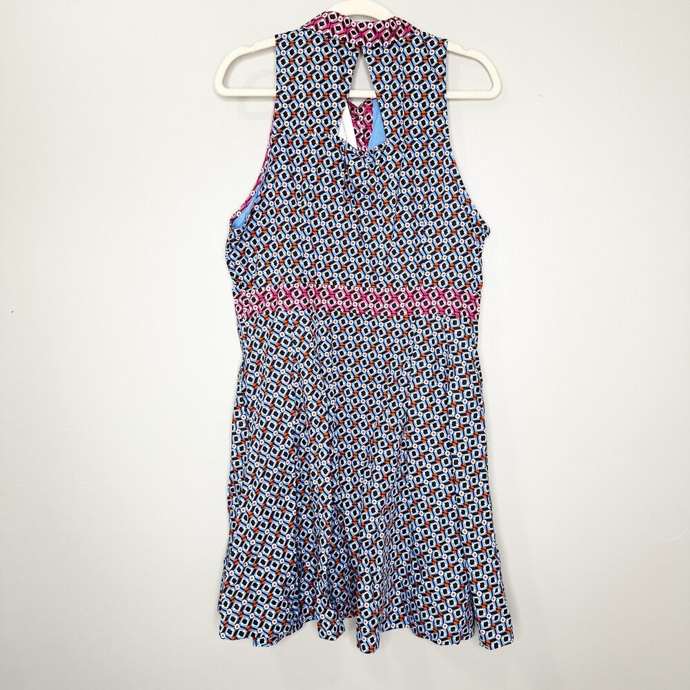 Anthropologie Maeve Womens Buckley Mini Shirt Dress Sleeveless Geometric Blue 16 - Picture 3 of 9